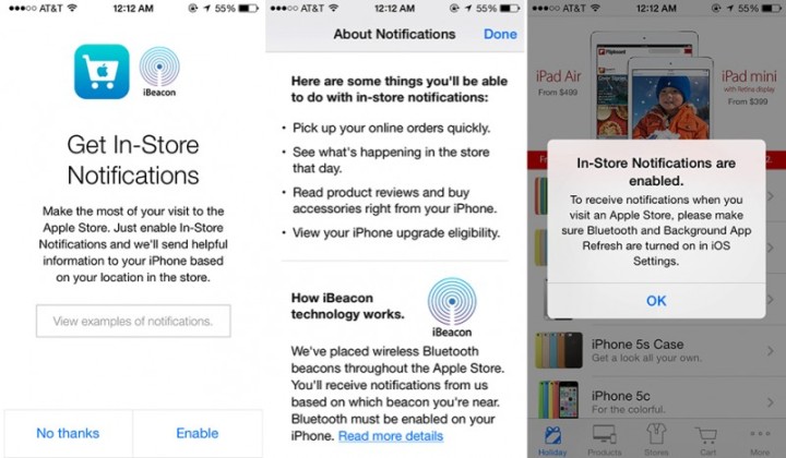 Apple store introduces iBeacons in selected stores (December 2013)